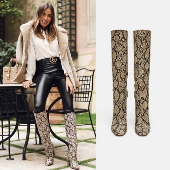 NWT Zara Size 6.5 Snakeskin Print Boots - Picture 5 of 7